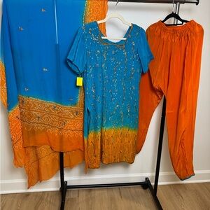 Vibrant Blue and Orange shalwar kameez